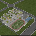 Modern School Building With Green Roof Sports Field And Surrounding Green Lawn