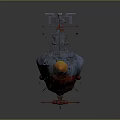 Futuristic Sci Fi Spaceship 3D Model With Gray Body Red Bottom And Yellow Front