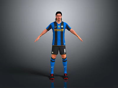 Inter Milan Blue Black Striped Jersey With Number 8 Black Shorts And Red Shoes 3d model