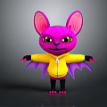 Cartoon Bat Creature Wearing Yellow Hoodie With Purple Body Large Pink Ears And Wings