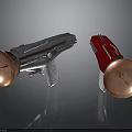 Vintage Silver And Red Metal Megaphones With Copper Mouthpieces And White Handles