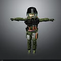 3D Model Character In Camouflage Uniform With Black Helmet Green Hair And Tactical Gear