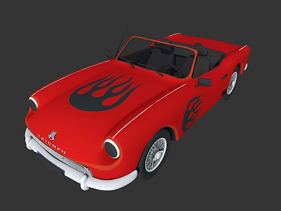 Red Open Top Convertible Car With Black Flame Graphics And Classic Design 3d model