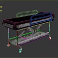 Medical Stretcher Trolley With Blue Frame Brown Mattress And Metal Rolling Wheels