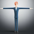 Red Haired Character In Blue Suit With Arms Outstretched 3D Rendered Gray Background