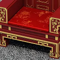 Red Chinese Classical Single Sofa With Gold Carved Ornate Backrest And Upholstered Seat