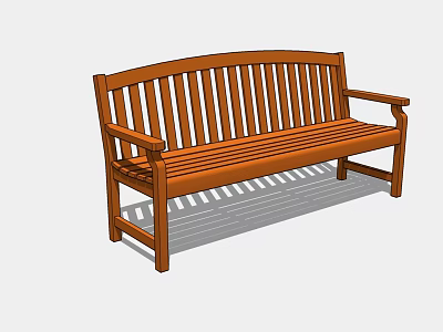 Natural Wooden Landscape Bench With Slatted Back And Armrests For Outdoor Garden 3d model