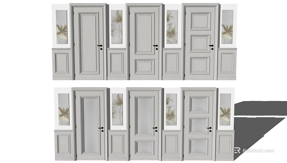 Modern Hinged Doors With Various Panel Styles And Decorative Side Cabinets 3d model