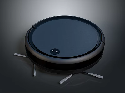 Black Round Robotic Vacuum Cleaner With Bottom Brushes On Gray Background 3d model