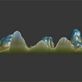 Detailed 3D Garden Landscape Model with Mountainous Terrain Winding River and Scenic Paths