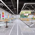Spacious Modern Cafeteria Interior With Tables Chairs Bright Lighting And Green Counter 3d model