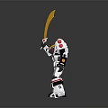 White Black Red Robot Toy Standing With Yellow Sword In Hand