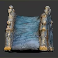Stone Arch Bridge Model With Blue Water Flow And Decorative Pillars 3d model