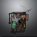 Traditional Street Tea Stall With Red Lanterns Green Barrel And Decorative Flags