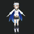 Anime Girl In White Top Blue Cape With Cat Ears Black Shorts Standing