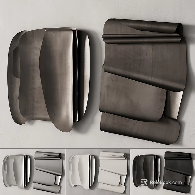 Elegant Modern Wall Decor with Metallic Texture and Abstract Geometric Shapes 3d model