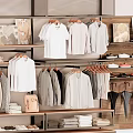 Fashion Clothing Store With Hanging Shirts Folded Clothes Shelves Hats And Shoes