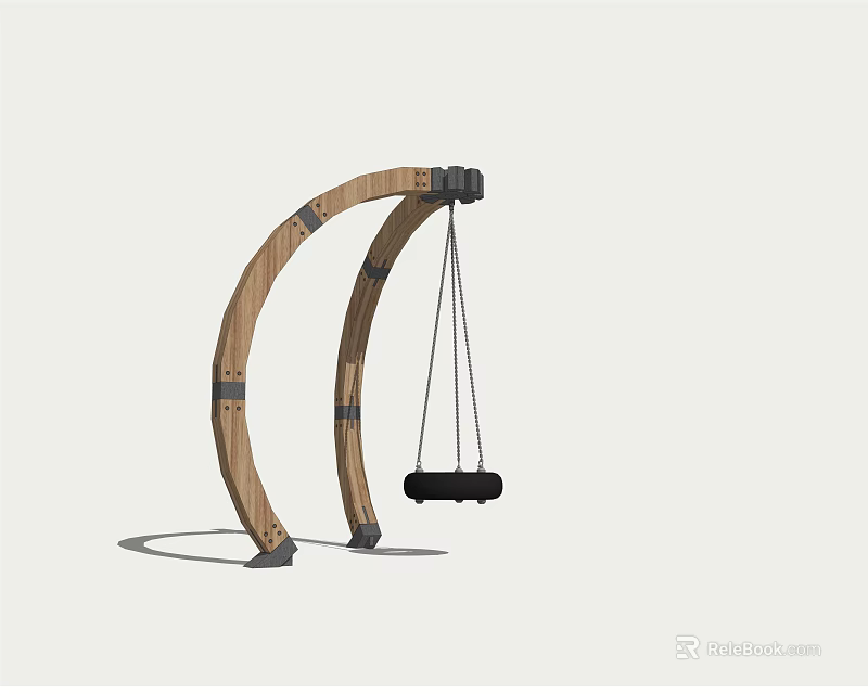 Wooden Arch Frame Swing With Black Hanging Seat For Outdoor Playground Use 3d model 