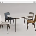 Modern Dining Table Set With Rectangular White Tabletop And Multi Colored Chairs 3d model