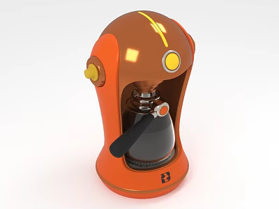 Orange Kitchen Coffee Machine with Yellow Accents and Black Handle Modern Design 3d model