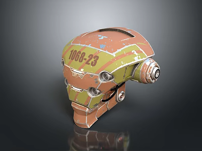 Mechanical Weapon Helmet with Rusty Brown Green Color and 1066 23 Armored Design 3d model