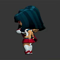 Cartoon Game Movie Characters With Teal Hair Red White Dresses Various Dancing Poses Dark Background