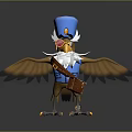 Anthropomorphic Eagle Character With Blue Uniform Hat Goggles And Leather Bag 3d model