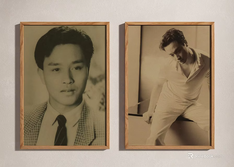 Two Vintage Male Portrait Paintings With Wooden Frames In Classic Black And White 3d model 