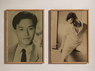 Two Vintage Male Portrait Paintings With Wooden Frames In Classic Black And White 3d model