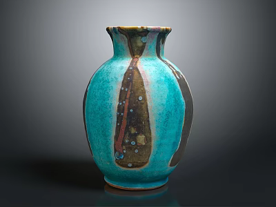 Blue Turquoise Ceramic Vase With Brown White Spots And Rounded Shape Design 3d model