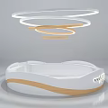 Modern Reception Desk With Curved Design White Countertop Gold Trim And LED Lights