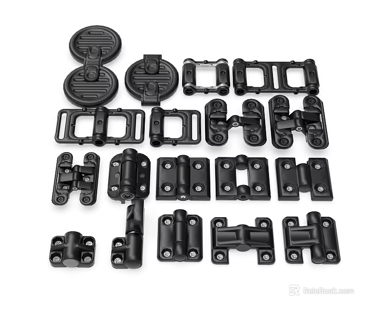 Assorted Black Metal Hinges Latches And Hardware For Furniture Cabinet Doors 3d model 