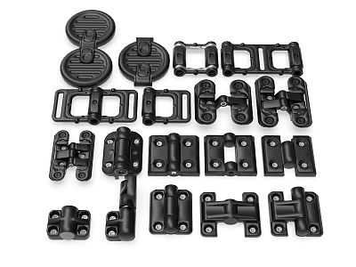 Assorted Black Metal Hinges Latches And Hardware For Furniture Cabinet Doors 3d model