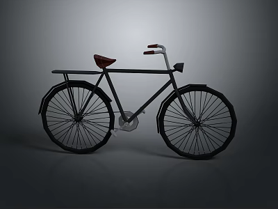 Vintage Bicycle With Black Frame Brown Seat Red Handlebars And Black Wheels 3d model