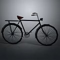 Vintage Bicycle With Black Frame Brown Seat Red Handlebars And Black Wheels
