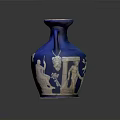 Artistic Blue Vase Featuring Intricate White Sculpted Figures And Floral Carvings