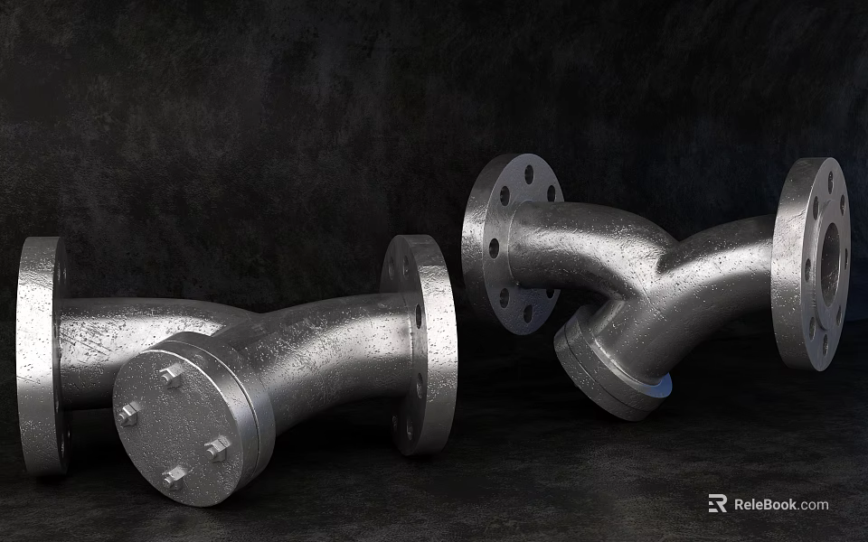 Industrial Metal Pipe Fittings With Flange Connections And Elbow Shape 3d model 