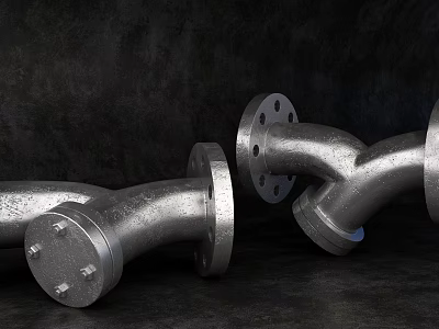 Industrial Metal Pipe Fittings With Flange Connections And Elbow Shape 3d model