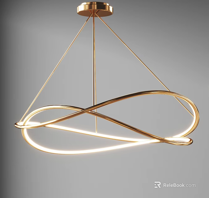 Modern Golden Chandelier With Intertwined Circular Illuminated Strips And Unique Design 3d model 