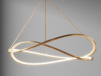 Modern Golden Chandelier With Intertwined Circular Illuminated Strips And Unique Design 3d model