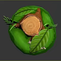 Cute Chubby Game Character Sitting On Green Grass With Mushroom Shelter And Big Leaves
