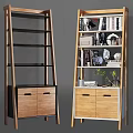 Modern Wooden Bookshelf With Black Frame Drawers Books And Decorative Plants