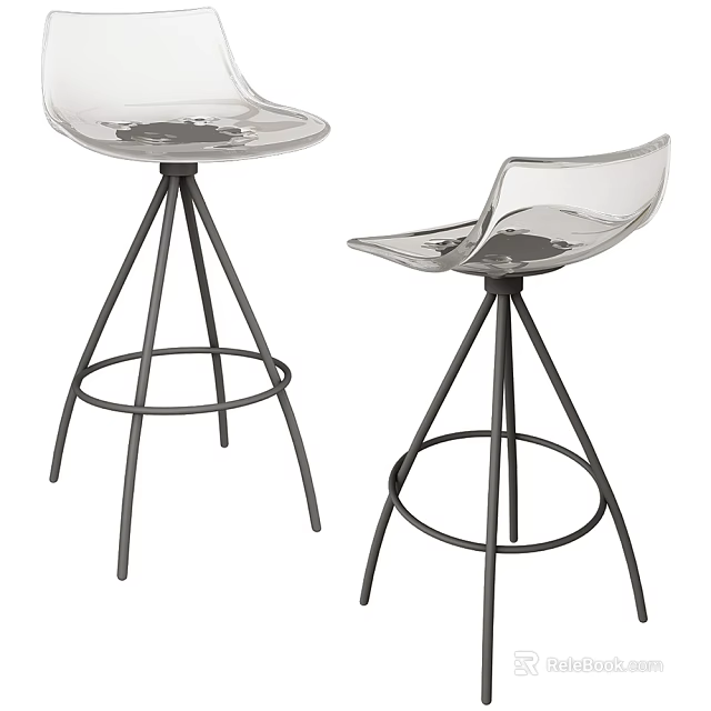 Modern Bar Stools Featuring Transparent Seat And Sturdy Black Metal Frame Design 3d model 