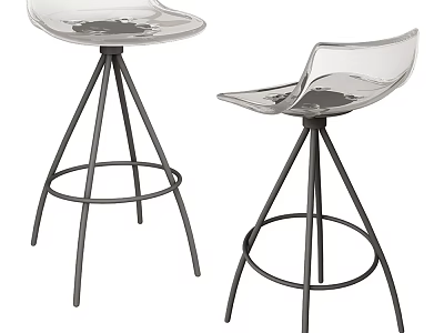 Modern Bar Stools Featuring Transparent Seat And Sturdy Black Metal Frame Design 3d model