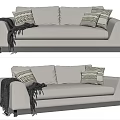 Modern Beige Double Sofa With Decorative Pillows And Cozy Throw Blanket 3d model