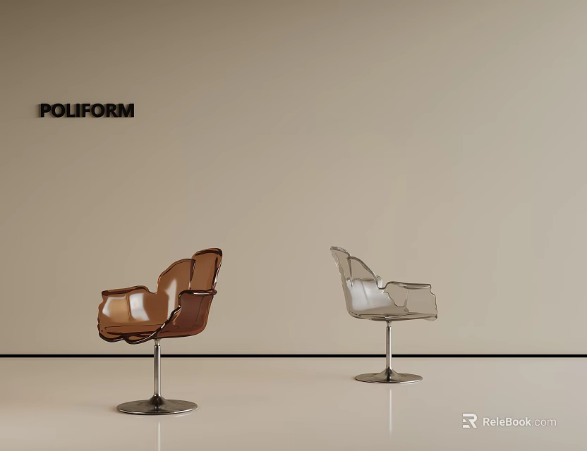 POLIFORM Single Chairs Brown And Silver Modern Design With Metal Base In Minimalist Interior 3d model 