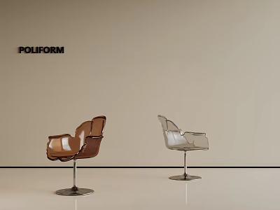 POLIFORM Single Chairs Brown And Silver Modern Design With Metal Base In Minimalist Interior 3d model