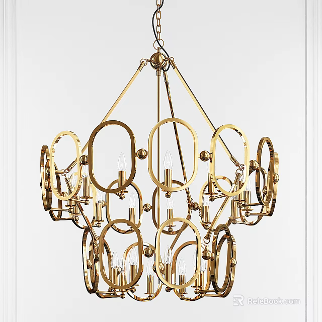 Golden Chandelier with Circular Ring Design and Candle Shaped Lights for Elegant Interior 3d model 