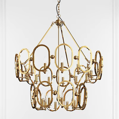 Golden Chandelier with Circular Ring Design and Candle Shaped Lights for Elegant Interior 3d model