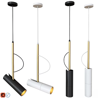 Modern Pendant Lights With Black White Gold Metal Cylindrical Base And Curved Lines 3d model